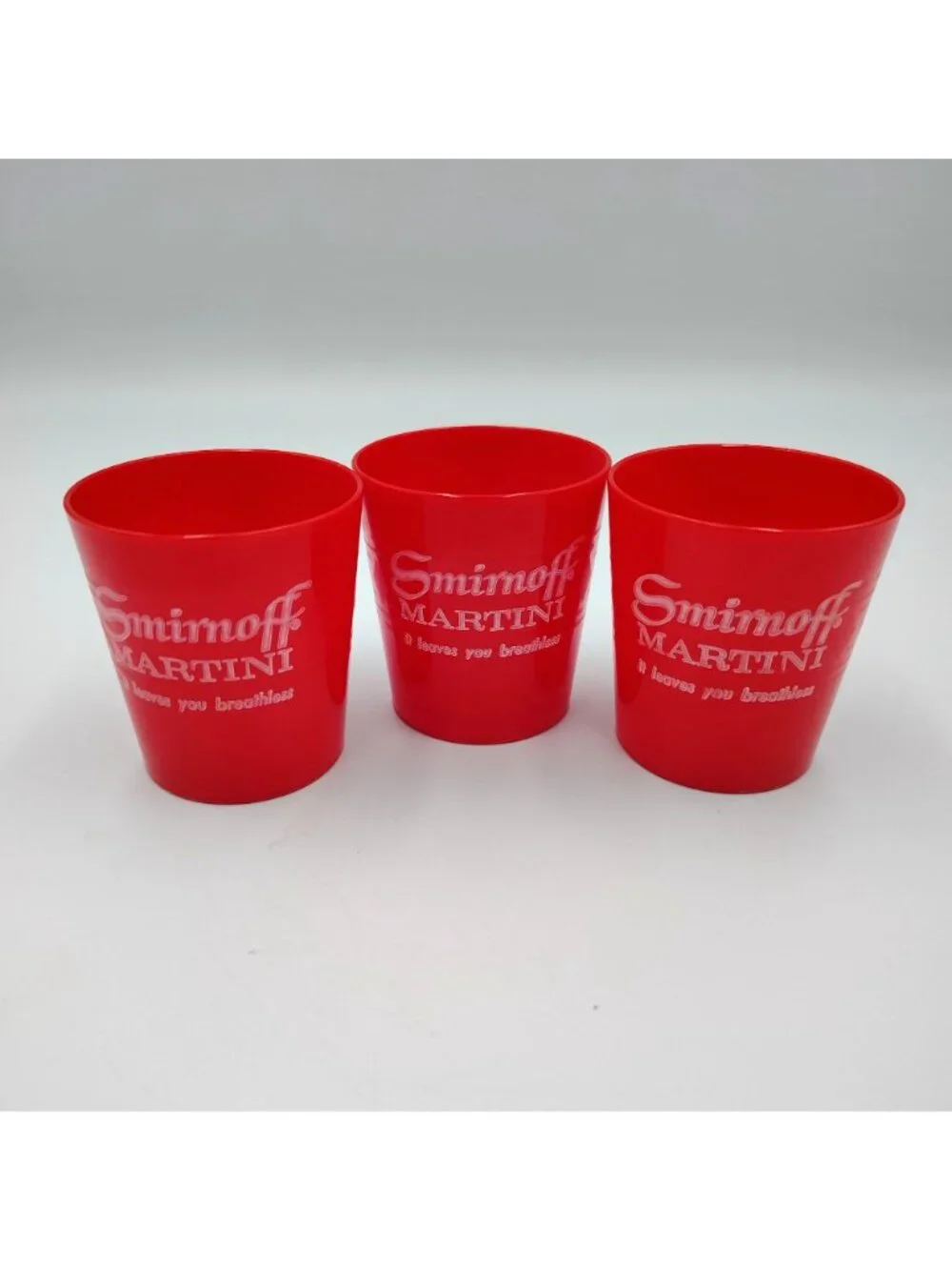 Set 3 Smirnoff Martini Frosted Plastic Tumblers Cups Advertising Barware Red 4oz